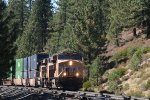 Eastbound Stack train approaching west Truckee crossovers